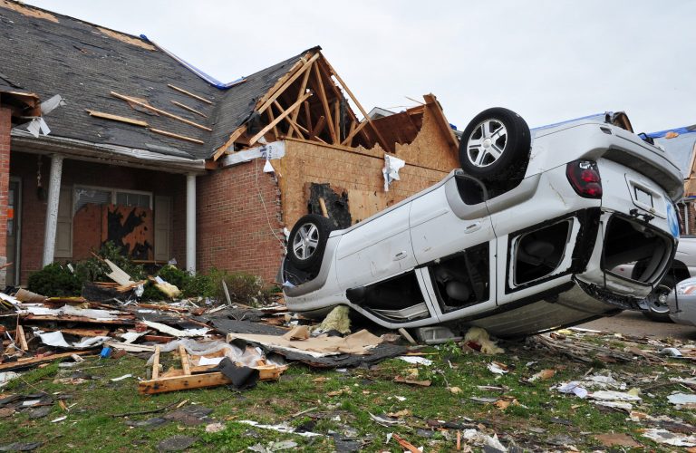 ST. LOUIS - APRIL 25, 2011: Cars and homes were heavily damaged by a tornado that swept through Maryland Heights in the suburbs of St. Louis on Good Friday, April 22, 2011.